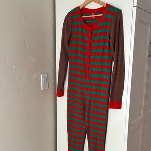 Striped Red and Green Onepiece Long John PJ - S